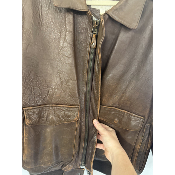 Vintage Charles Klein Distressed Brown Leather Bomber Jacket Men’s Medium - Picture 4 of 13
